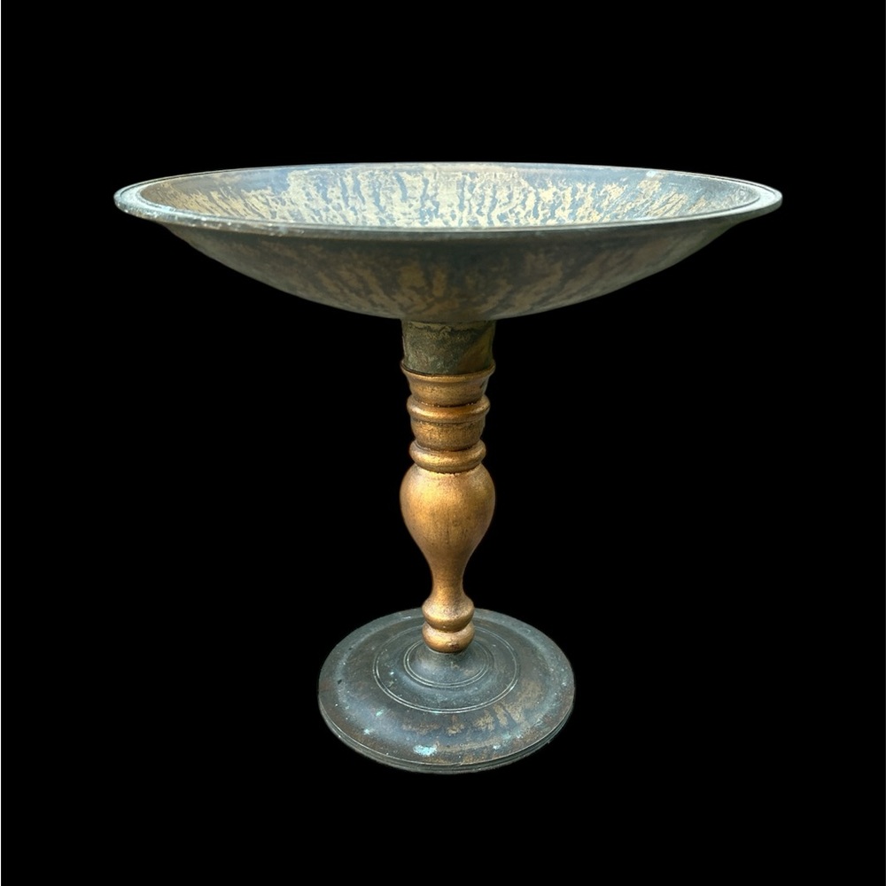 Vintage Metal Coupe Bowl Tall 9" Pedestal Heavy Brass